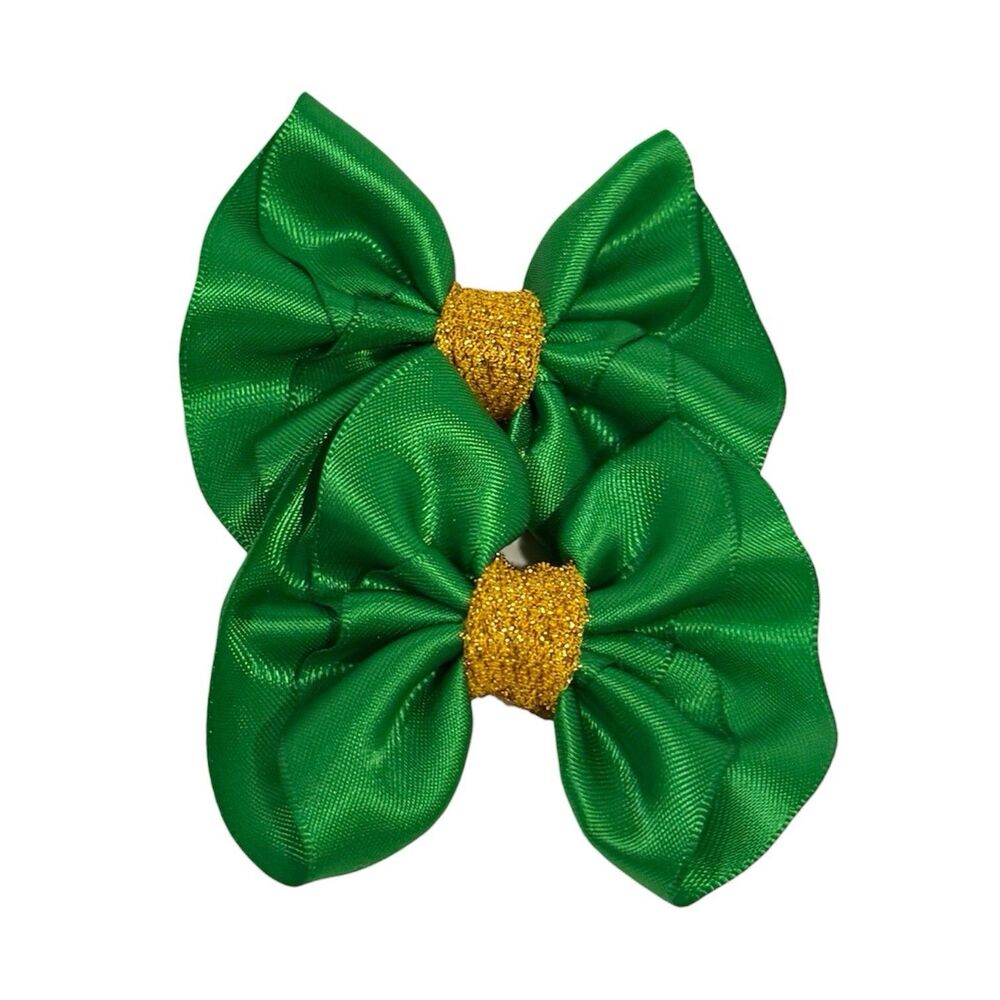 Hair Bow Set 2 Hairpin For Girls Green 2 Inch New - Picture 2 of 10